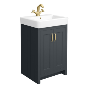 Chatsworth Traditional Graphite Vanity   560mm Wide with Brushed Brass Handles