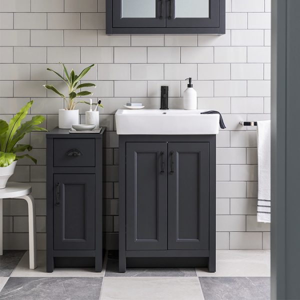 Chatsworth Traditional Graphite Vanity   560mm Wide with Matt Black Handles - Image 4