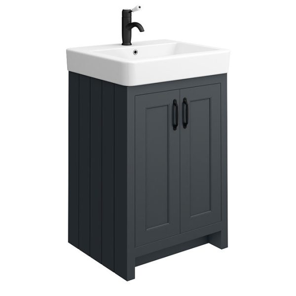 Chatsworth Traditional Graphite Vanity   560mm Wide with Matt Black Handles - Image 3