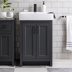 Chatsworth Traditional Graphite Vanity   560mm Wide with Matt Black Handles