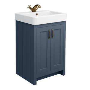 Chatsworth Traditional Blue Vanity   560mm Wide with Antique Brass Handles