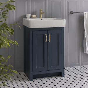 Chatsworth Traditional Blue Vanity   560mm Wide with Brushed Brass Handles