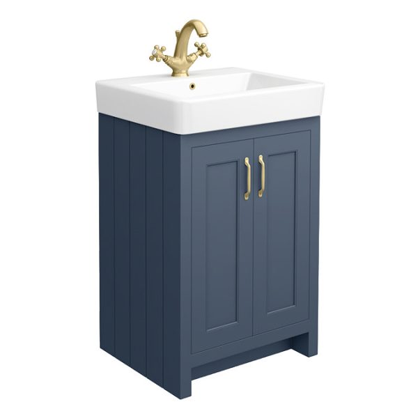 Chatsworth Traditional Blue Vanity   560mm Wide with Brushed Brass Handles - Image 2