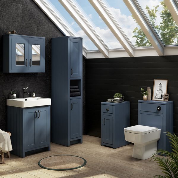 Chatsworth Traditional Blue Vanity   560mm Wide with Matt Black Handles - Image 2