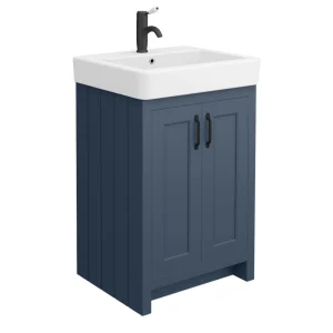 Chatsworth Traditional Blue Vanity   560mm Wide with Matt Black Handles