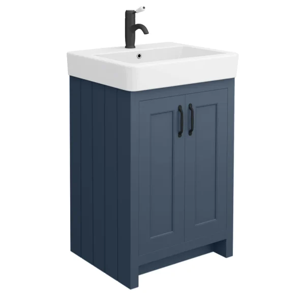 Chatsworth Traditional Blue Vanity   560mm Wide with Matt Black Handles