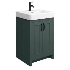 Chatsworth Traditional Green Vanity   560mm Wide with Matt Black Handles