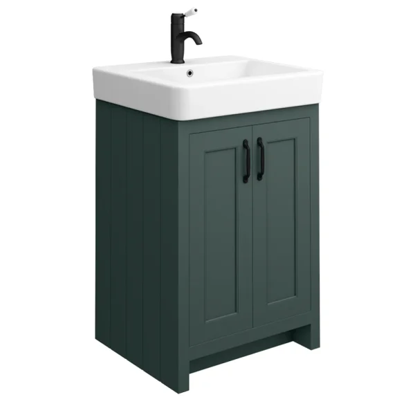 Chatsworth Traditional Green Vanity   560mm Wide with Matt Black Handles