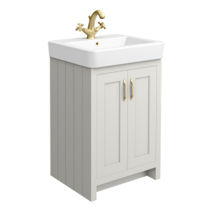 Chatsworth Traditional Grey Vanity   560mm Wide with Brushed Brass Handles
