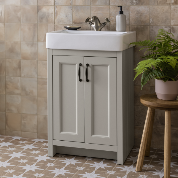 Chatsworth Traditional Grey Vanity   560mm Wide with Matt Black Handles
