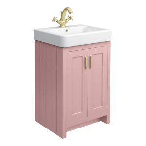 Chatsworth Traditional Dusky Pink Vanity   560mm Wide with Brushed Brass Handles
