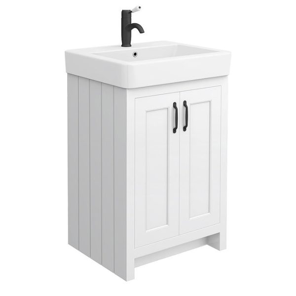 Chatsworth Traditional White Vanity   560mm Wide with Matt Black Handles - Image 3