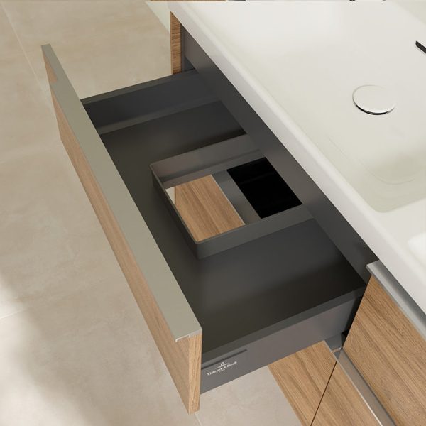 Villeroy and Boch Subway 3.0 Kansas Oak 1300mm Wall Hung 4 Drawer Double Basin Vanity Unit with Glossy Aluminium Handle - Image 2