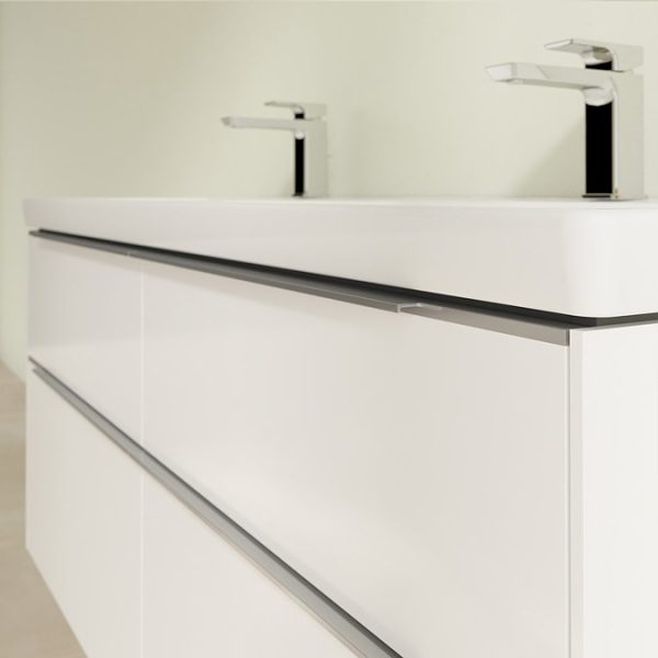 Villeroy and Boch Subway 3.0 White 1300mm Wall Hung 4 Drawer Double Basin Vanity Unit with Glossy Aluminium Handle - Image 5