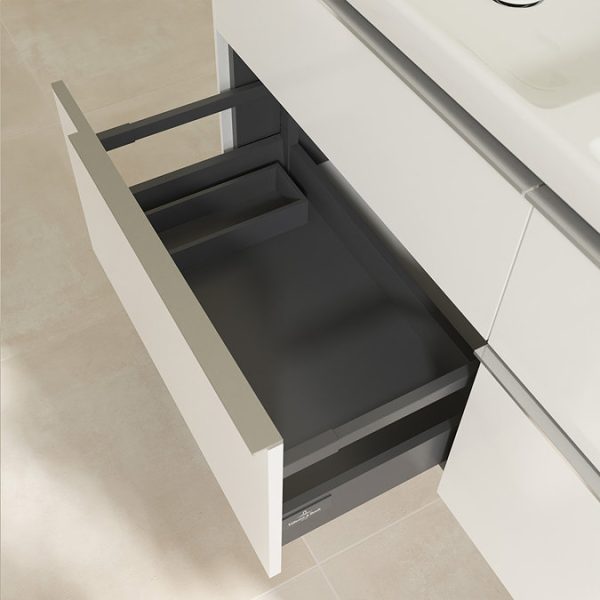 Villeroy and Boch Subway 3.0 White 1300mm Wall Hung 4 Drawer Double Basin Vanity Unit with Glossy Aluminium Handle - Image 6
