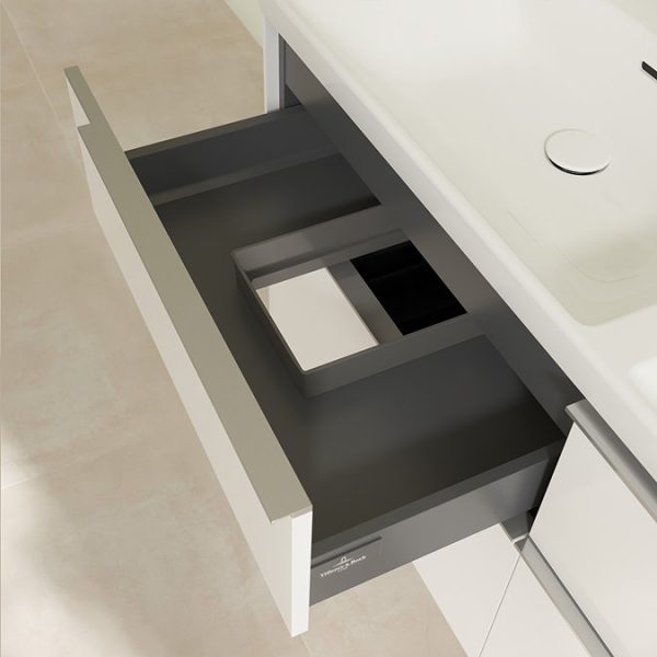 Villeroy and Boch Subway 3.0 White 1300mm Wall Hung 4 Drawer Double Basin Vanity Unit with Glossy Aluminium Handle - Image 7
