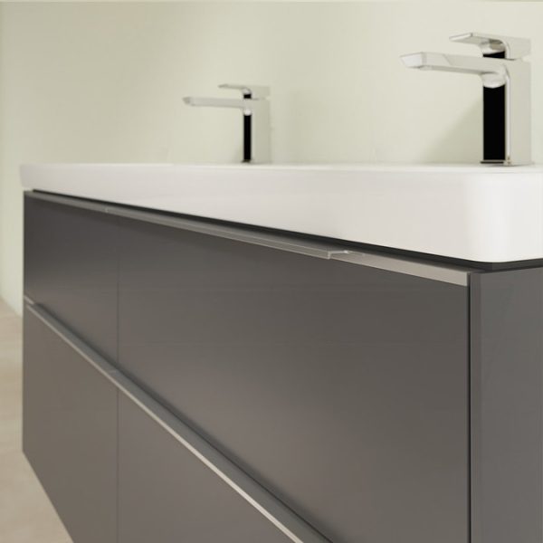 Villeroy and Boch Subway 3.0 Graphite 1300mm Wall Hung 4 Drawer Double Basin Vanity Unit with Glossy Aluminium Handle - Image 5