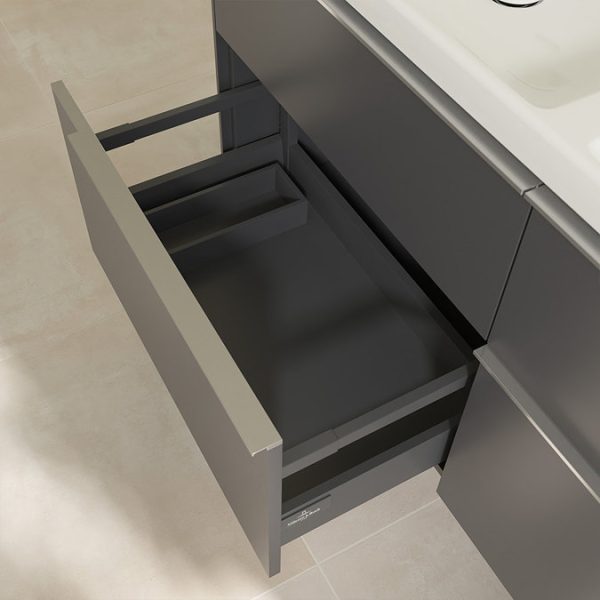 Villeroy and Boch Subway 3.0 Graphite 1300mm Wall Hung 4 Drawer Double Basin Vanity Unit with Glossy Aluminium Handle - Image 6