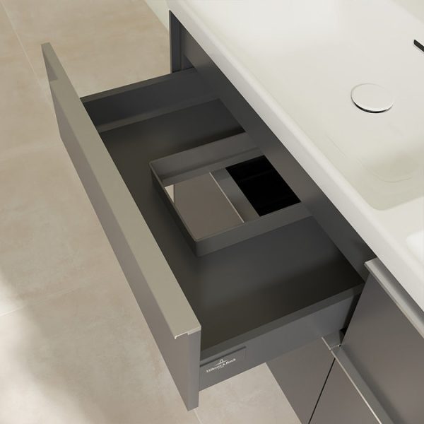 Villeroy and Boch Subway 3.0 Graphite 1300mm Wall Hung 4 Drawer Double Basin Vanity Unit with Glossy Aluminium Handle - Image 2