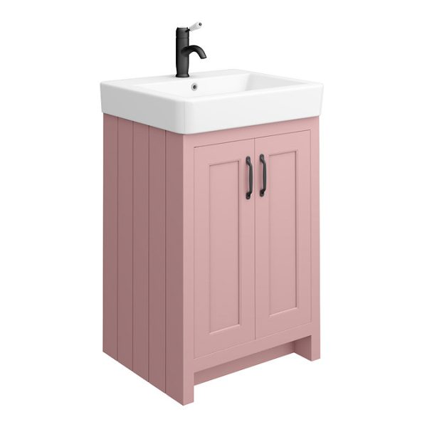 Chatsworth Traditional Dusky Pink Vanity   560mm Wide with Matt Black Handles - Image 2