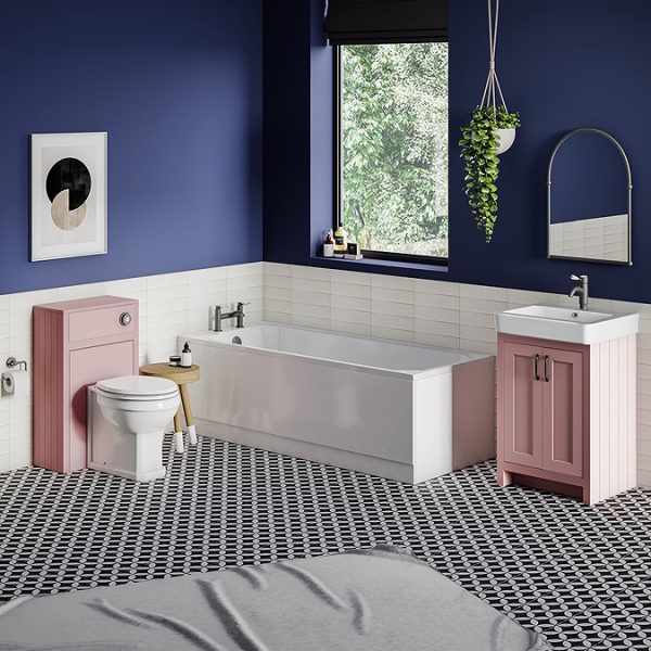 Chatsworth Traditional Dusky Pink Vanity   560mm Wide with Matt Black Handles - Image 4