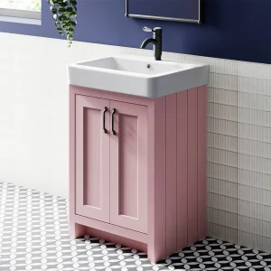 Chatsworth Traditional Dusky Pink Vanity   560mm Wide with Matt Black Handles