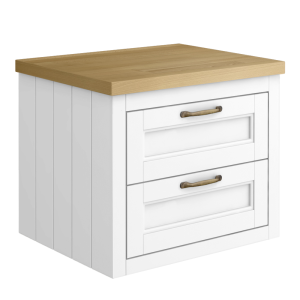 Chatsworth 545mm White Wall Hung Countertop Vanity with Beech Worktop & Antique Brass Handles