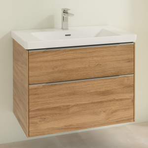 Villeroy and Boch Subway 3.0 Kansas Oak 800mm Wall Hung 2 Drawer Vanity Unit with Glossy Aluminium Handle