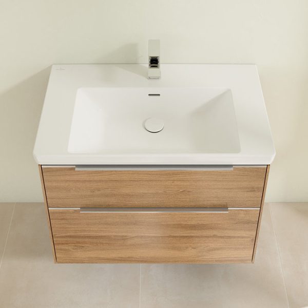 Villeroy and Boch Subway 3.0 Kansas Oak 800mm Wall Hung 2 Drawer Vanity Unit with Glossy Aluminium Handle - Image 4