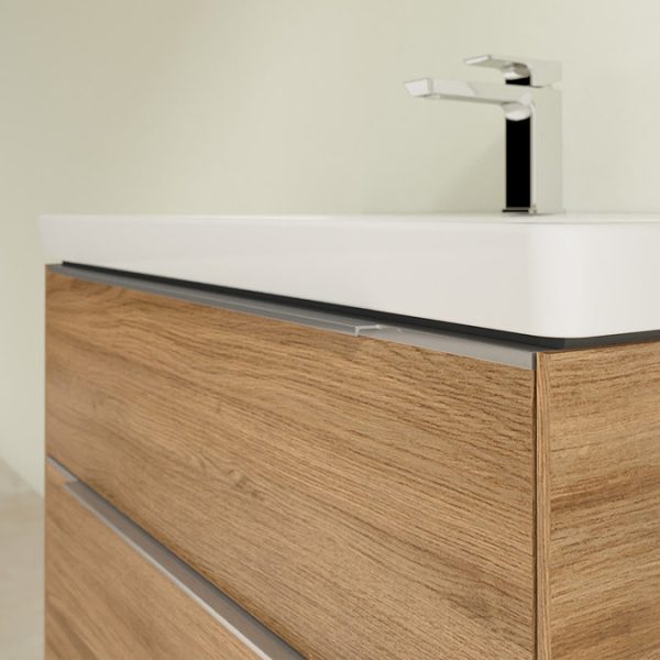Villeroy and Boch Subway 3.0 Kansas Oak 800mm Wall Hung 2 Drawer Vanity Unit with Glossy Aluminium Handle - Image 5