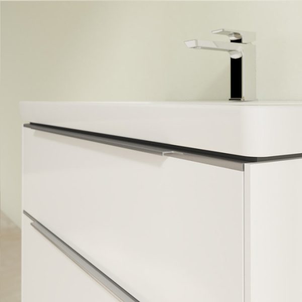 Villeroy and Boch Subway 3.0 White 800mm Wall Hung 2 Drawer Vanity Unit with Glossy Aluminium Handle - Image 5