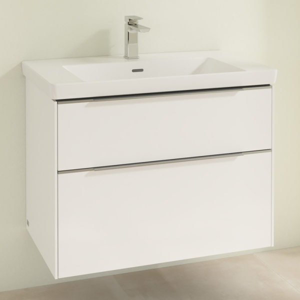 Villeroy and Boch Subway 3.0 White 800mm Wall Hung 2 Drawer Vanity Unit with Glossy Aluminium Handle
