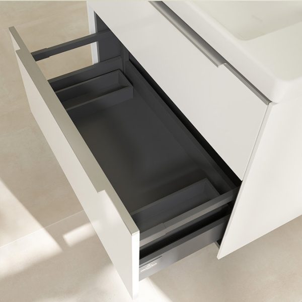 Villeroy and Boch Subway 3.0 White 800mm Wall Hung 2 Drawer Vanity Unit with Glossy Aluminium Handle - Image 6