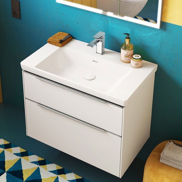 Villeroy and Boch Subway 3.0 White 800mm Wall Hung 2 Drawer Vanity Unit with Glossy Aluminium Handle - Image 2