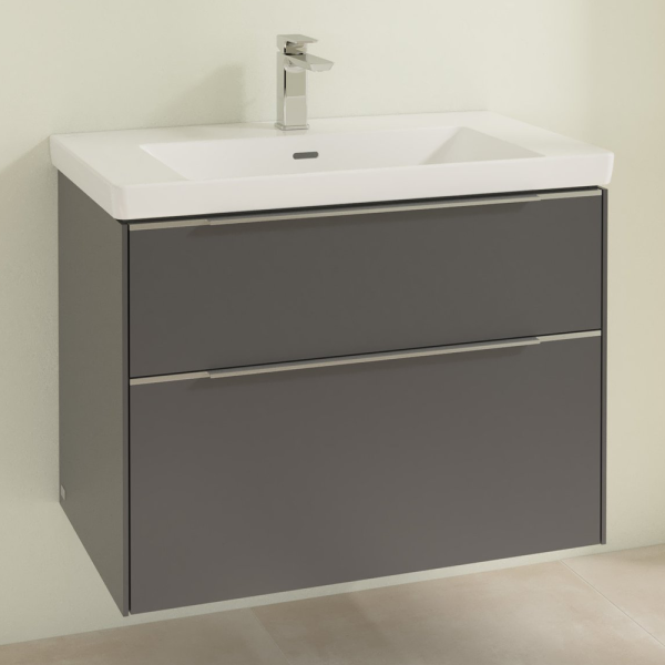 Villeroy and Boch Subway 3.0 Graphite 800mm Wall Hung 2 Drawer Vanity Unit with Glossy Aluminium Handle