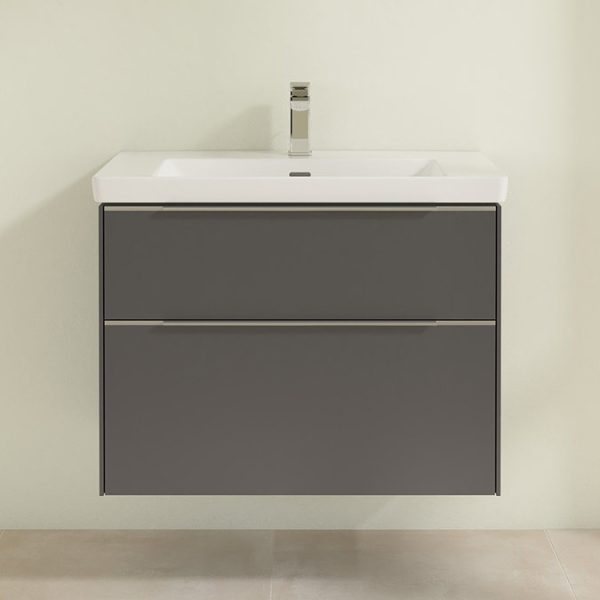 Villeroy and Boch Subway 3.0 Graphite 800mm Wall Hung 2 Drawer Vanity Unit with Glossy Aluminium Handle - Image 3