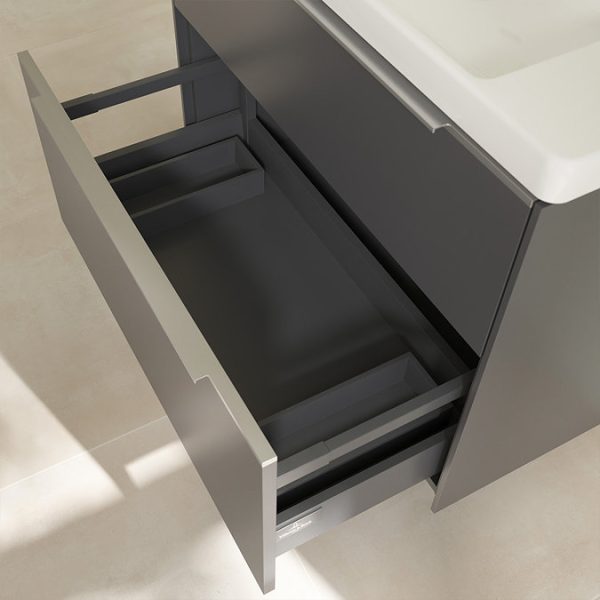 Villeroy and Boch Subway 3.0 Graphite 800mm Wall Hung 2 Drawer Vanity Unit with Glossy Aluminium Handle - Image 6