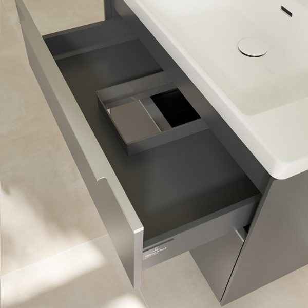 Villeroy and Boch Subway 3.0 Graphite 800mm Wall Hung 2 Drawer Vanity Unit with Glossy Aluminium Handle - Image 2