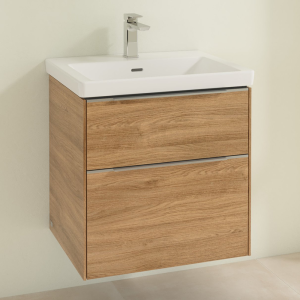 Villeroy and Boch Subway 3.0 Kansas Oak 600mm Wall Hung 2 Drawer Vanity Unit with Glossy Aluminium Handle