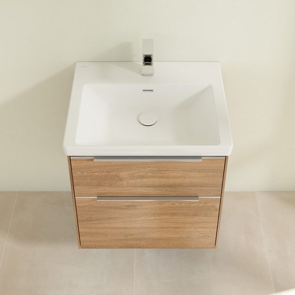 Villeroy and Boch Subway 3.0 Kansas Oak 600mm Wall Hung 2 Drawer Vanity Unit with Glossy Aluminium Handle - Image 4