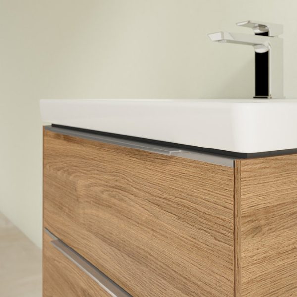 Villeroy and Boch Subway 3.0 Kansas Oak 600mm Wall Hung 2 Drawer Vanity Unit with Glossy Aluminium Handle - Image 5
