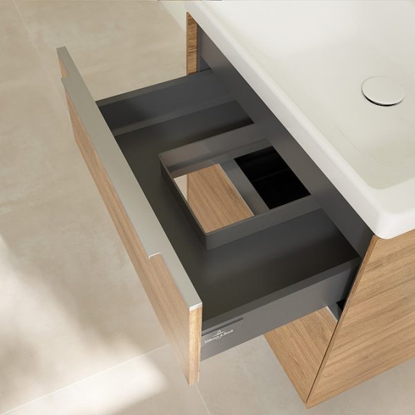 Villeroy and Boch Subway 3.0 Kansas Oak 600mm Wall Hung 2 Drawer Vanity Unit with Glossy Aluminium Handle - Image 2