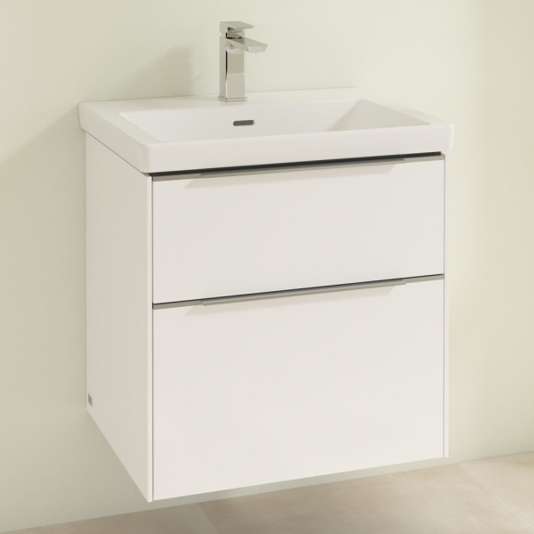 Villeroy and Boch Subway 3.0 White 600mm Wall Hung 2 Drawer Vanity Unit with Glossy Aluminium Handle