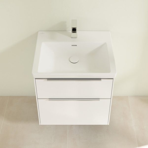 Villeroy and Boch Subway 3.0 White 600mm Wall Hung 2 Drawer Vanity Unit with Glossy Aluminium Handle - Image 4