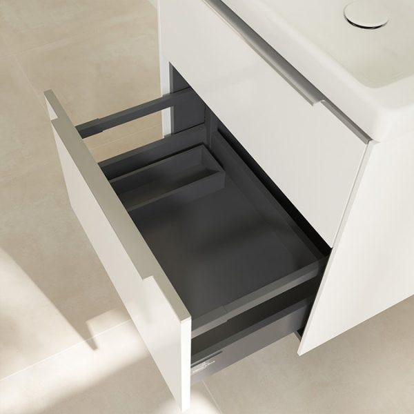 Villeroy and Boch Subway 3.0 White 600mm Wall Hung 2 Drawer Vanity Unit with Glossy Aluminium Handle - Image 6