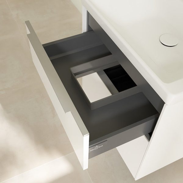 Villeroy and Boch Subway 3.0 White 600mm Wall Hung 2 Drawer Vanity Unit with Glossy Aluminium Handle - Image 2