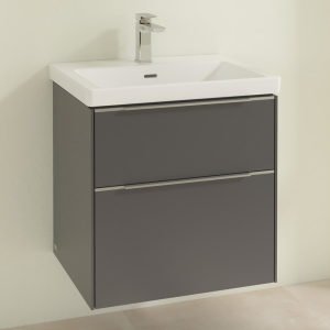 Villeroy and Boch Subway 3.0 Graphite 600mm Wall Hung 2 Drawer Vanity Unit with Glossy Aluminium Handle