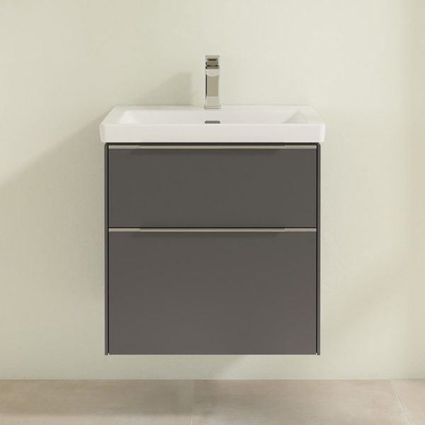 Villeroy and Boch Subway 3.0 Graphite 600mm Wall Hung 2 Drawer Vanity Unit with Glossy Aluminium Handle - Image 3