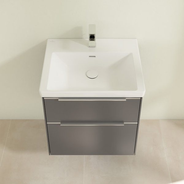 Villeroy and Boch Subway 3.0 Graphite 600mm Wall Hung 2 Drawer Vanity Unit with Glossy Aluminium Handle - Image 4