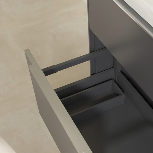 Villeroy and Boch Subway 3.0 Graphite 600mm Wall Hung 2 Drawer Vanity Unit with Glossy Aluminium Handle - Image 2
